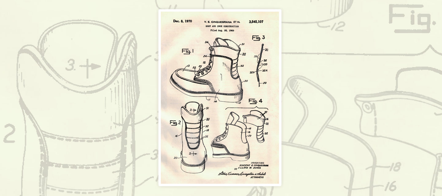 Patent filed in 1961 Kush-N Collar, is still used in many Chippewa Boot styles.